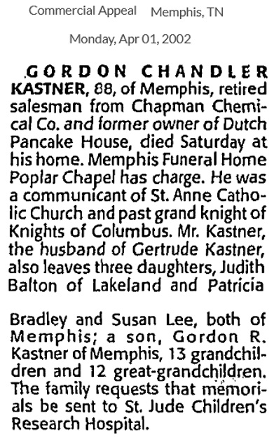 Gordon Chandler Kastner Obituary
