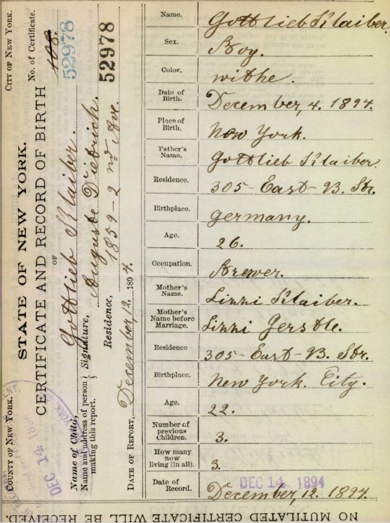 Gustave Klaiber Birth Certificate