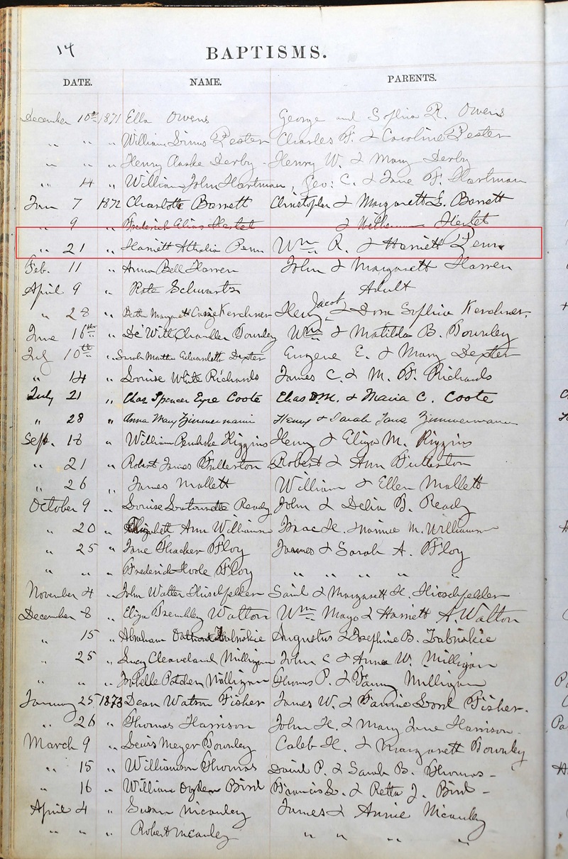 Harriet Athelia Penn Birth Record