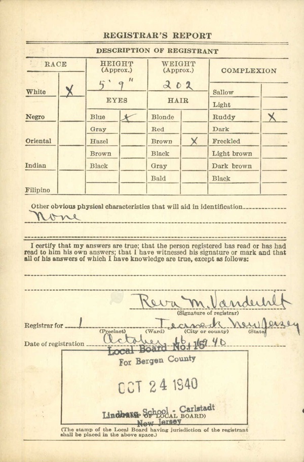 Harry A. Murphy WW2 Draft Registration