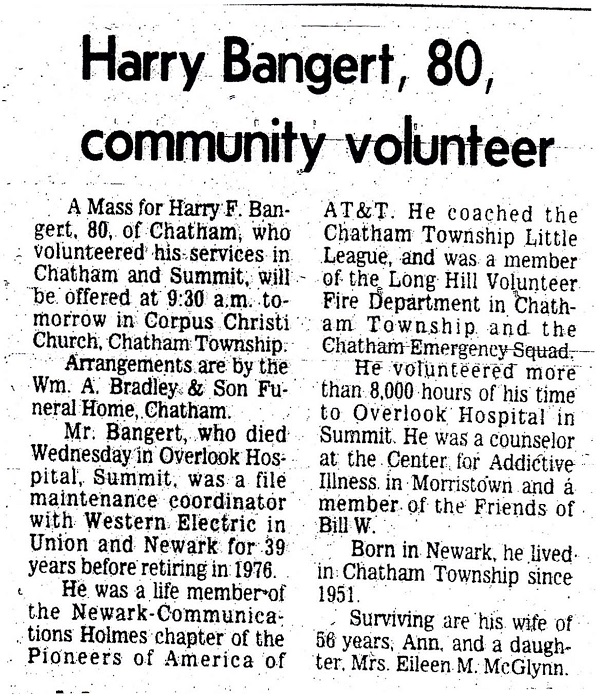 Harry F. Bangert Obituary
