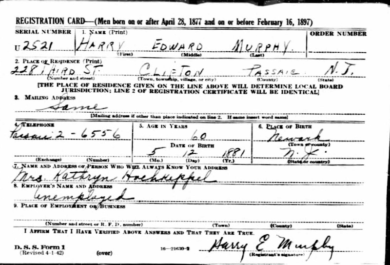 Harry E. Murphy WW2 Draft Registration