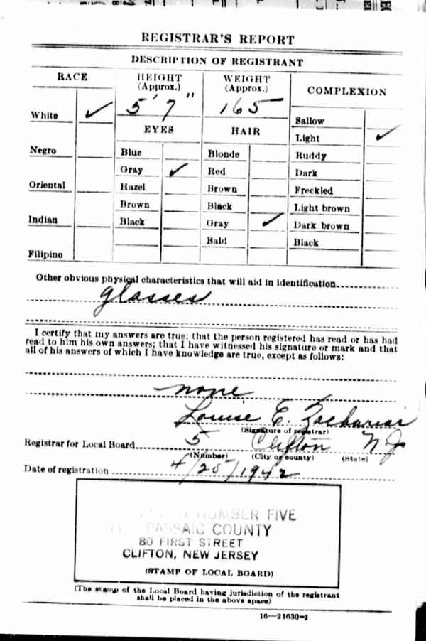 Harry E. Murphy WW2 Draft Registration