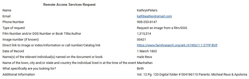 Heinrich Reuss Birth Request