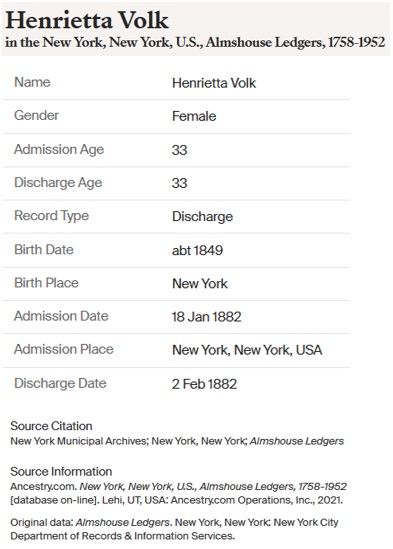 Henrietta (Volk) Murphy Almshouse 1882