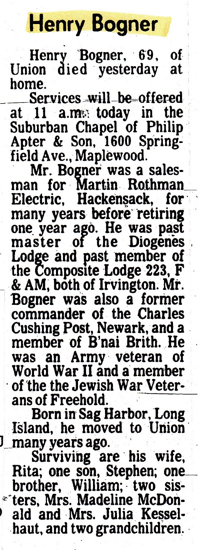 Henry Bogner Obituary 1