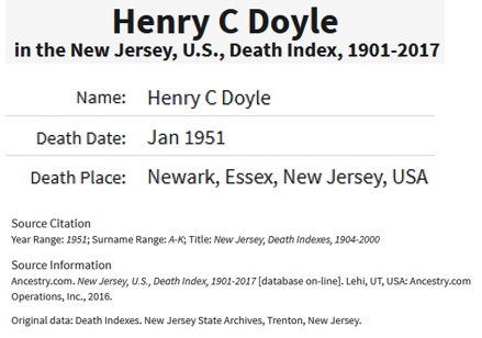 Henry C. Doyle Death Index