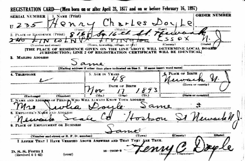 Henry Doyle WW2 Draft Registration