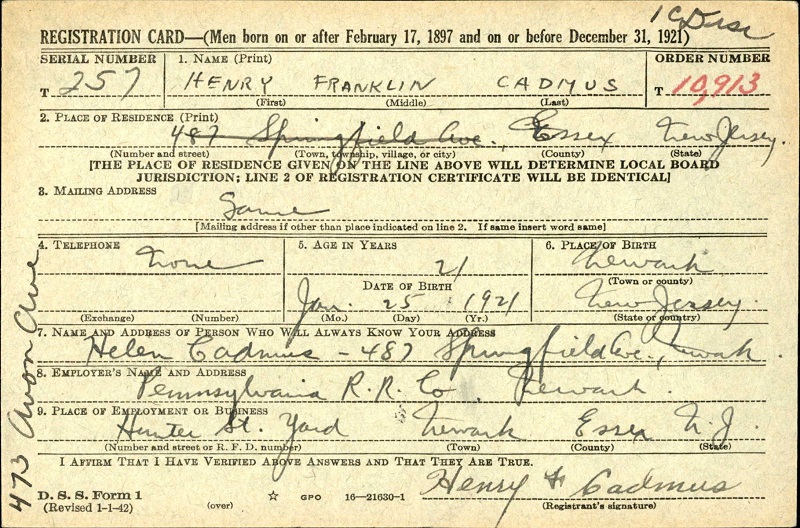 Henry F. Cadmus World War II Draft Registration