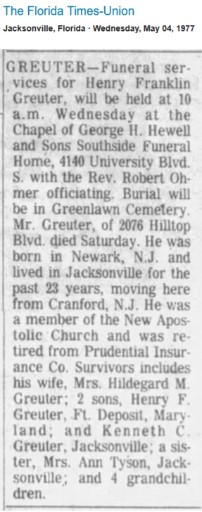 Henry F. Greuter Jr. Obituary