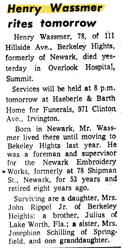 Henry W. Wassmer Obituary 2