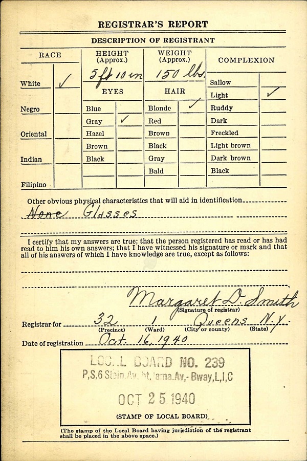 Herbert A. Neigel WW2 Draft Registration