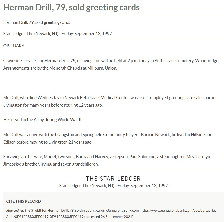 Herman Drill Obituary