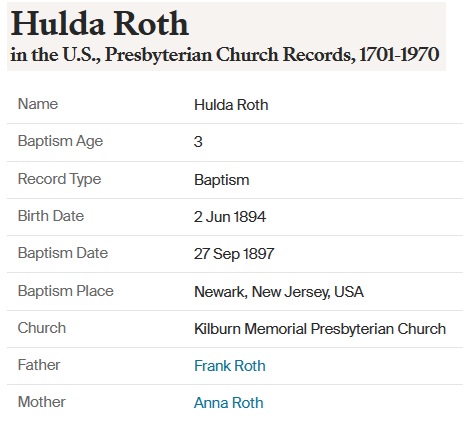 Hilda Roth Birth Record