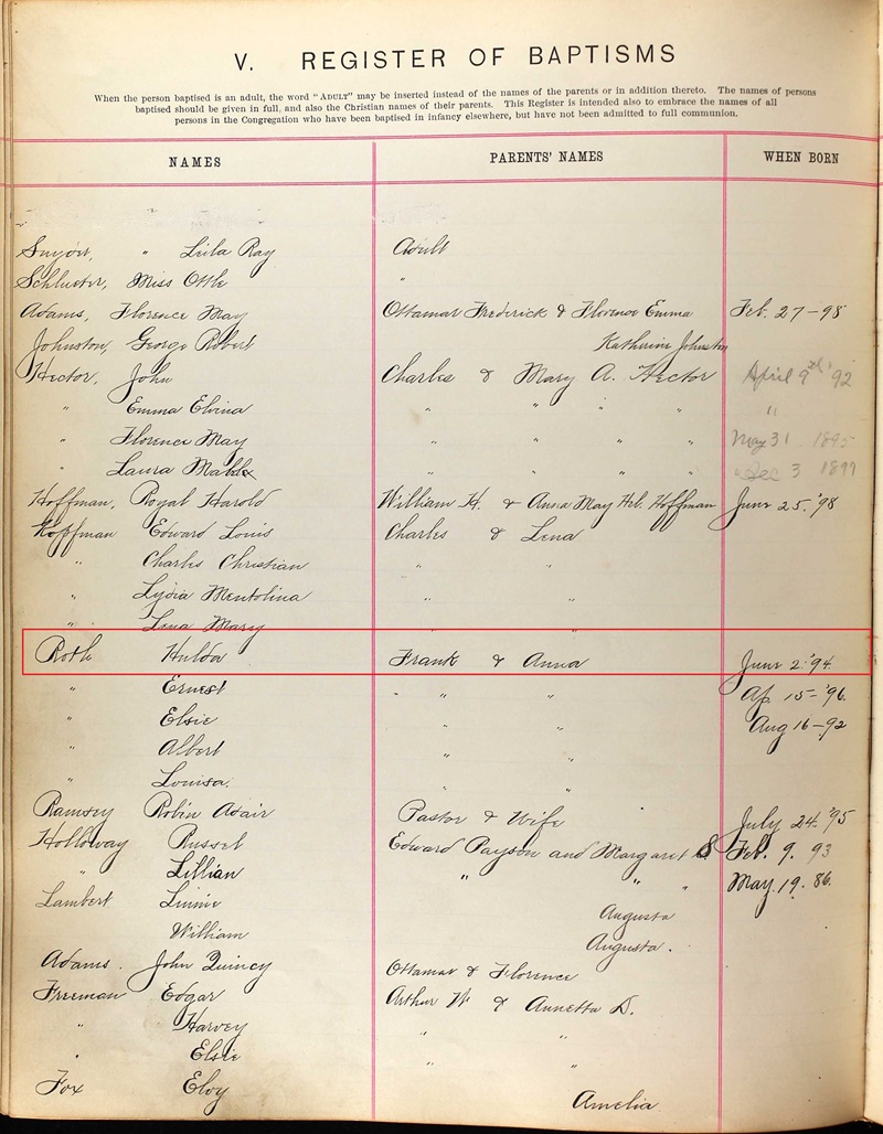 Hilda Roth Birth Record