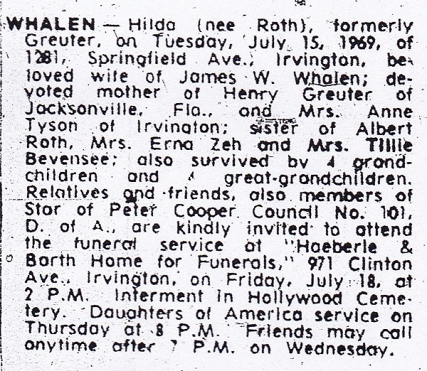 Hilda Roth Greuter Whalen Obituary