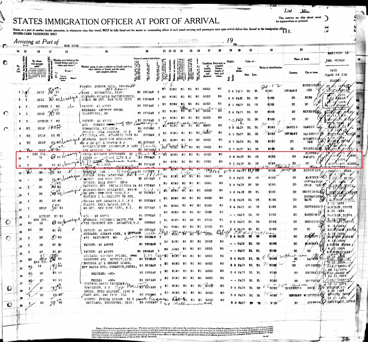 Hildegarde Manz Immigration and Naturalization Record