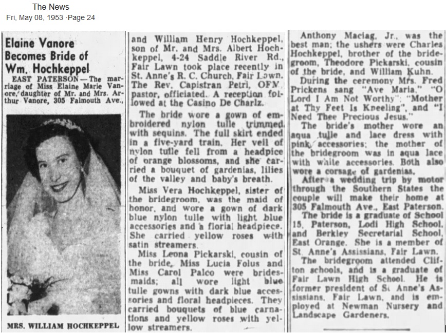 William H. Hochkeppel and Elaine Vanore Marriage