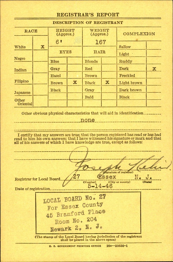 Howard Fechtner's World War II Draft Registration