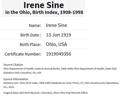 Irene Sine Birth Index
