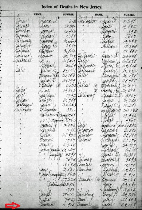 Jacob Gammel Death Index