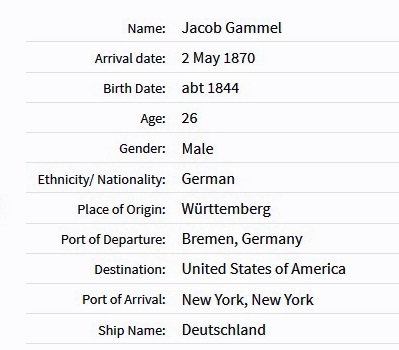 Jacob Grammel Immigration Record