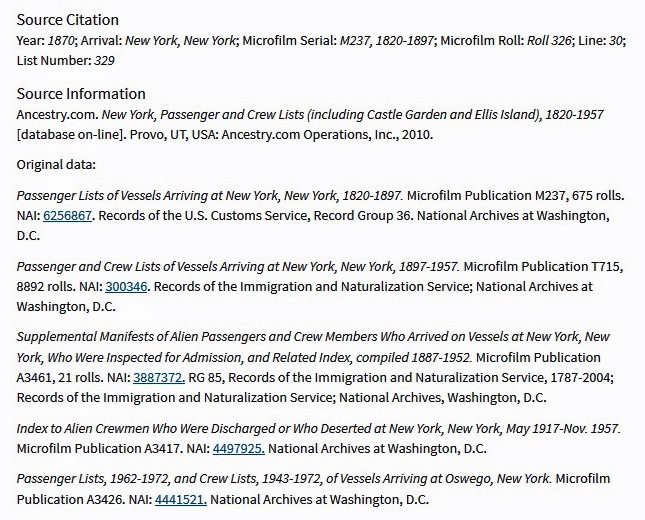 Jacob Grammel Immigration Record