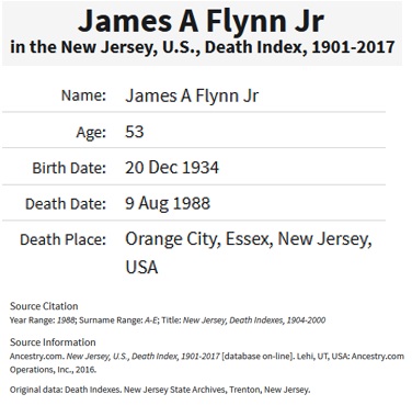 James A. Flynn Death Index