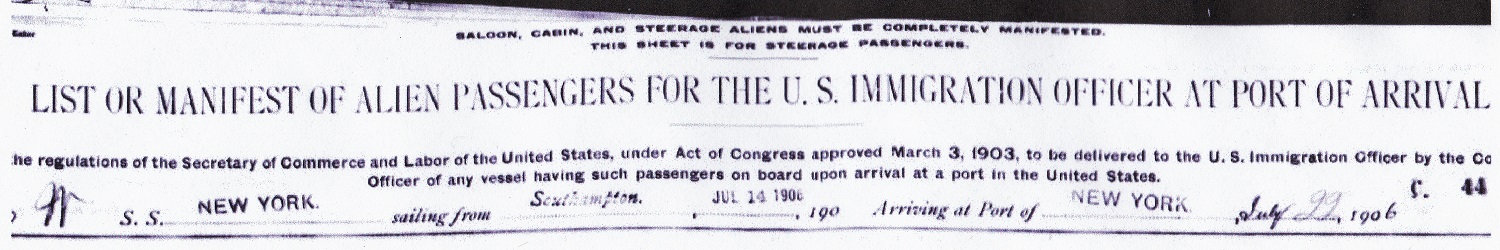 James Findlay Smith Immigration Record