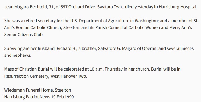 Jean Magaro Bechtold Obituary