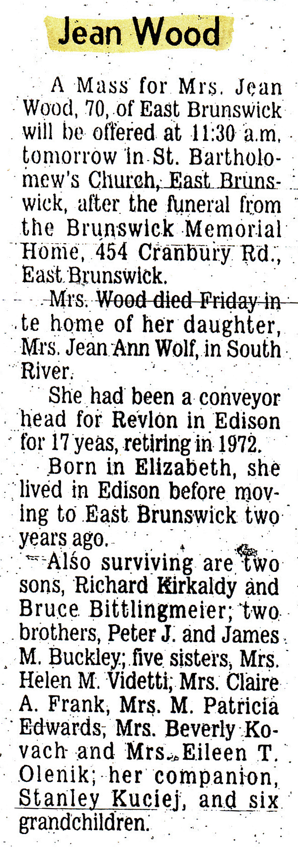 Jean (Buckley) Kirkaldy Bittlingmeier Obituary 2