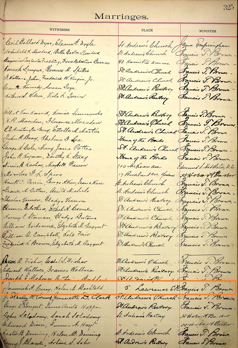 Marriage Certificate for Daniel C. Carey and Jessica A. Bechtold