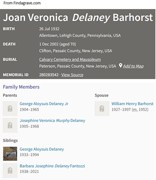 Joan Delaney Barhorst Cemetery Record