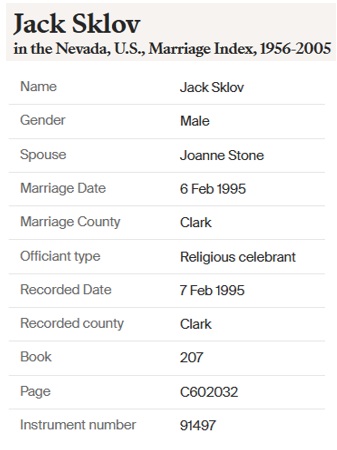 Joanne McMenamin and Jack Sklov Marriage Index