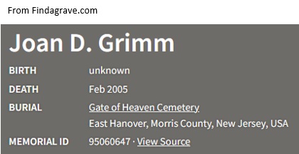 Joan Dorothy Rears Grimm Cemetery Record