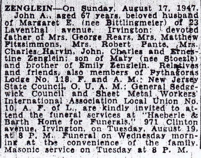 John A. Zenglein, Sr. Obituary