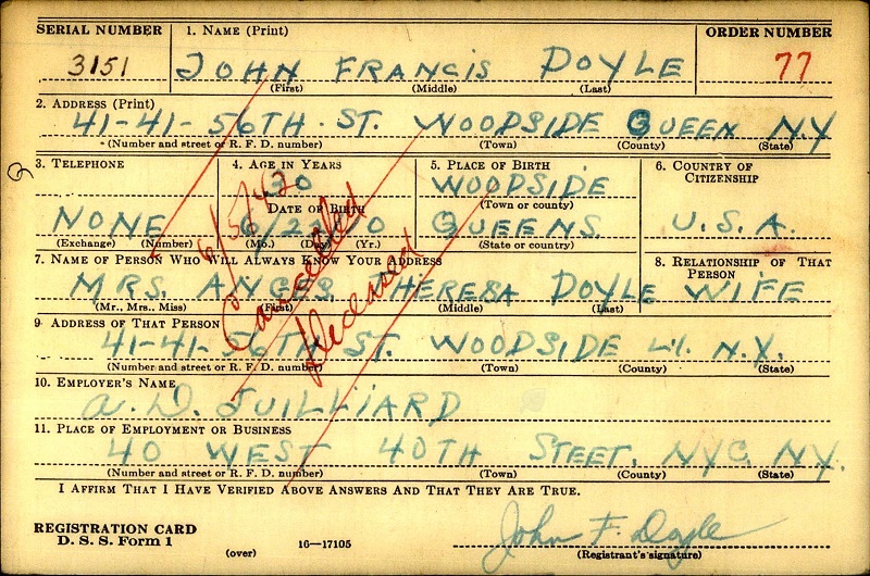 John F. Doyle WW2 Draft Registration