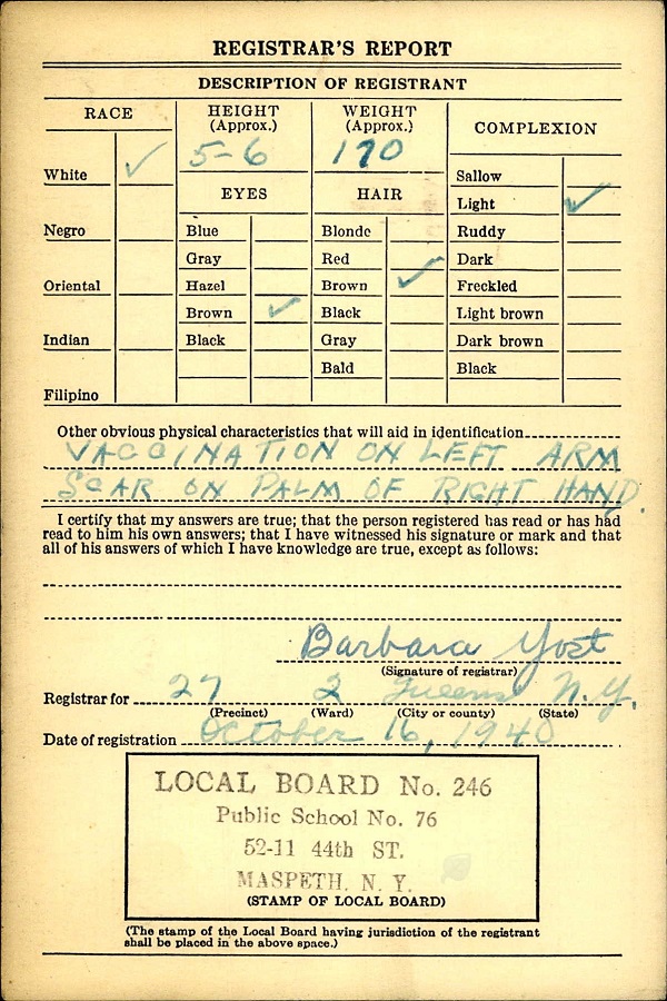 John F. Doyle WW2 Draft Registration