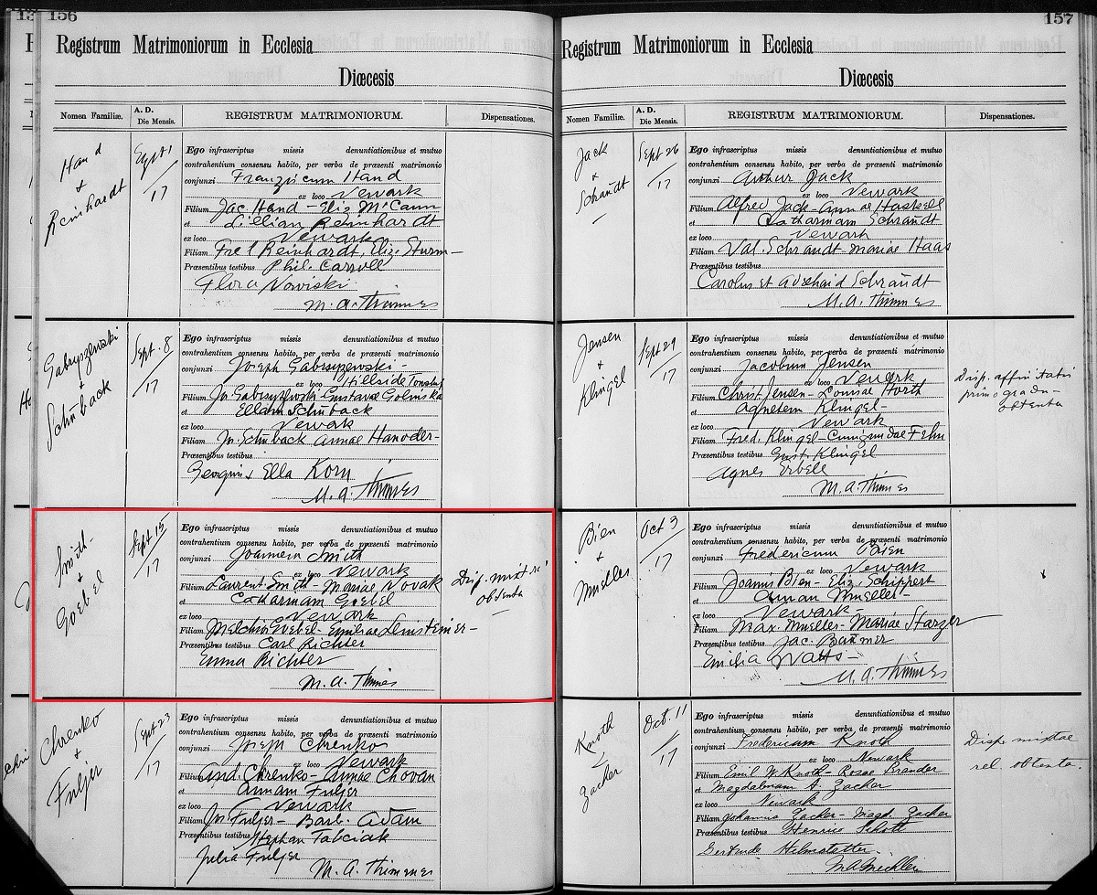 John Dyszkiewicz (Smith) and Catherine Goebel Marriage Record