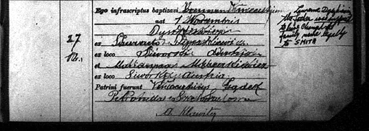 John Dyszkiewicz Baptism Record