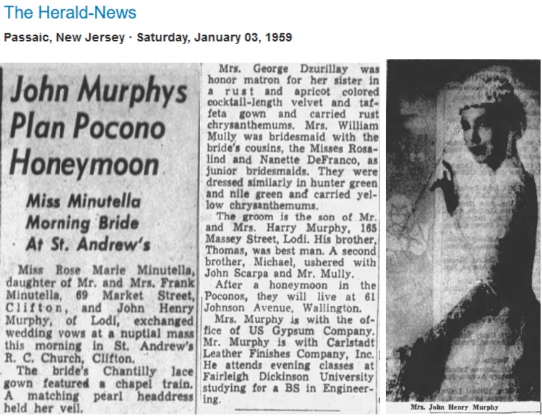 Jack Murphy and Rose Marie Minutella Marriage
