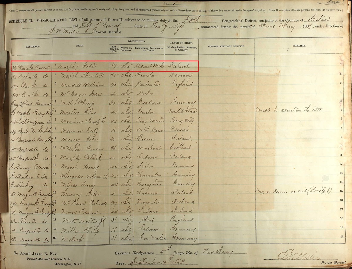 John Murphy Civil War Service Record