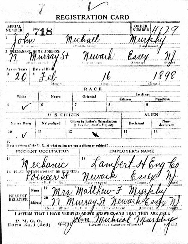 John Michael Murphy's World War I Draft Registration Card Part 1