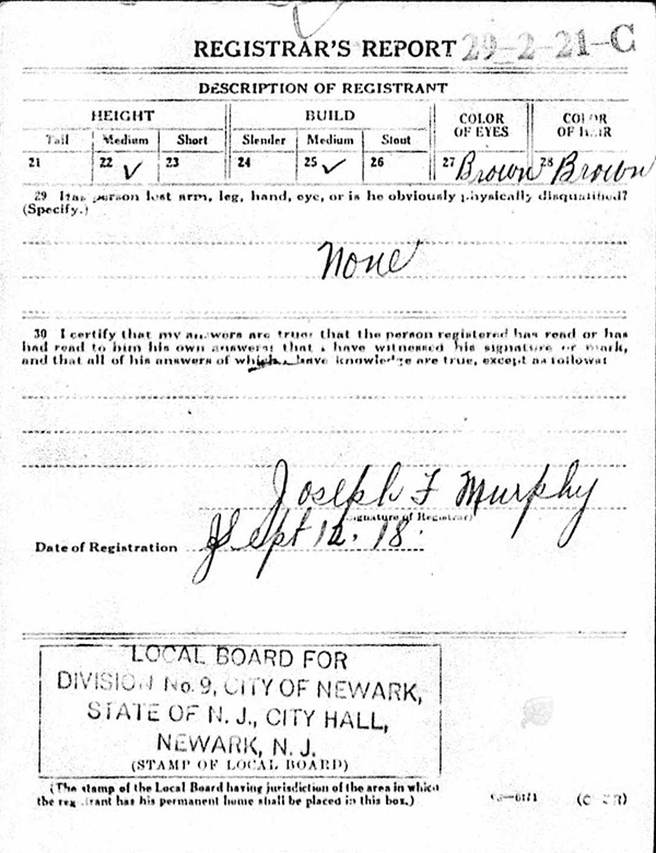 John Michael Murphy's World War I Draft Registration Card Part 2