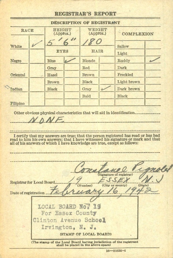 John Michael Murphy's World War II Draft Registration Card Part 2