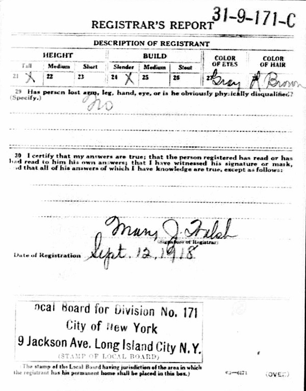 John Neigel WW1 Draft Registration