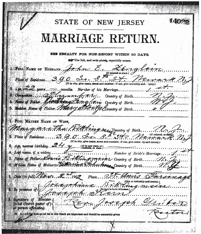Margaret Bittlingmeier and John Zenglein Marriage Certificate