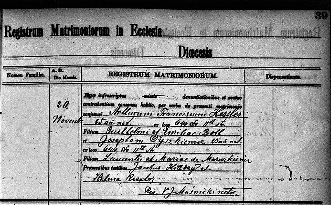 Josephine Dyszkiewicz and Otto Kessler Marriage Record