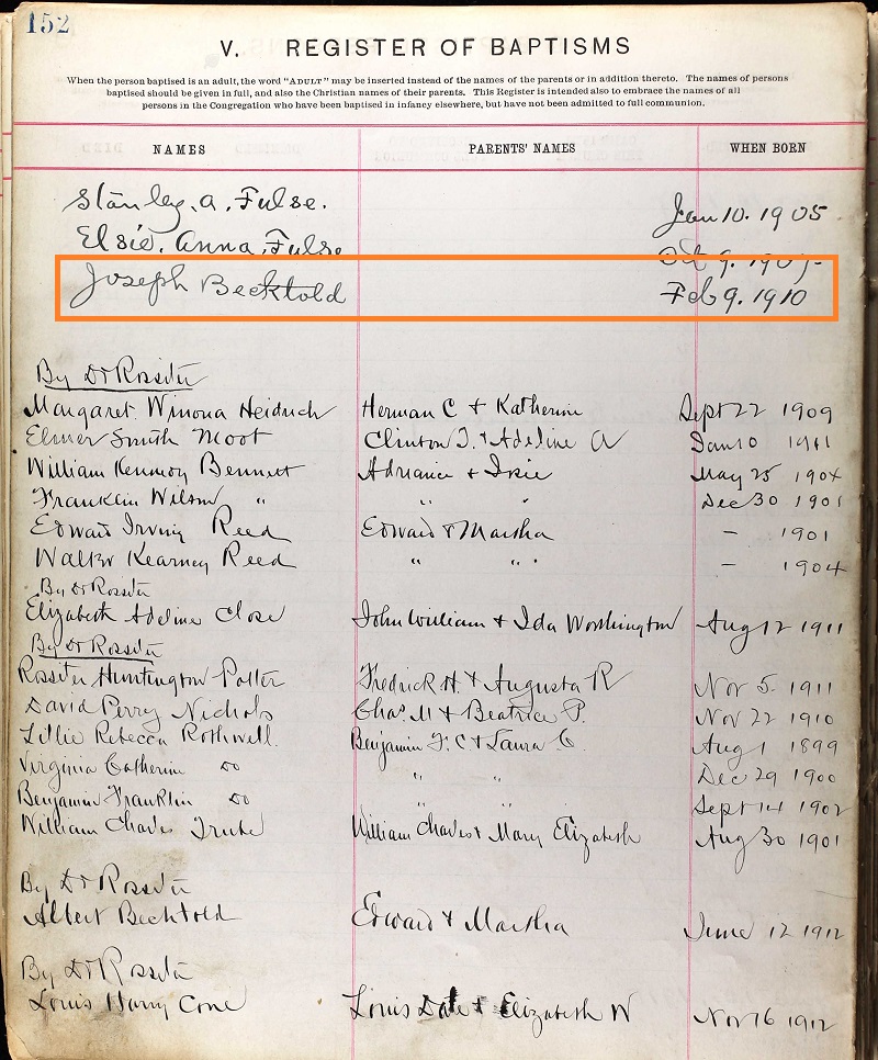 John Bechtold Birth Record