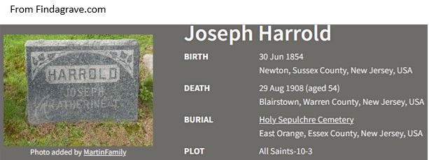 Joseph Harrold Cemetery Record